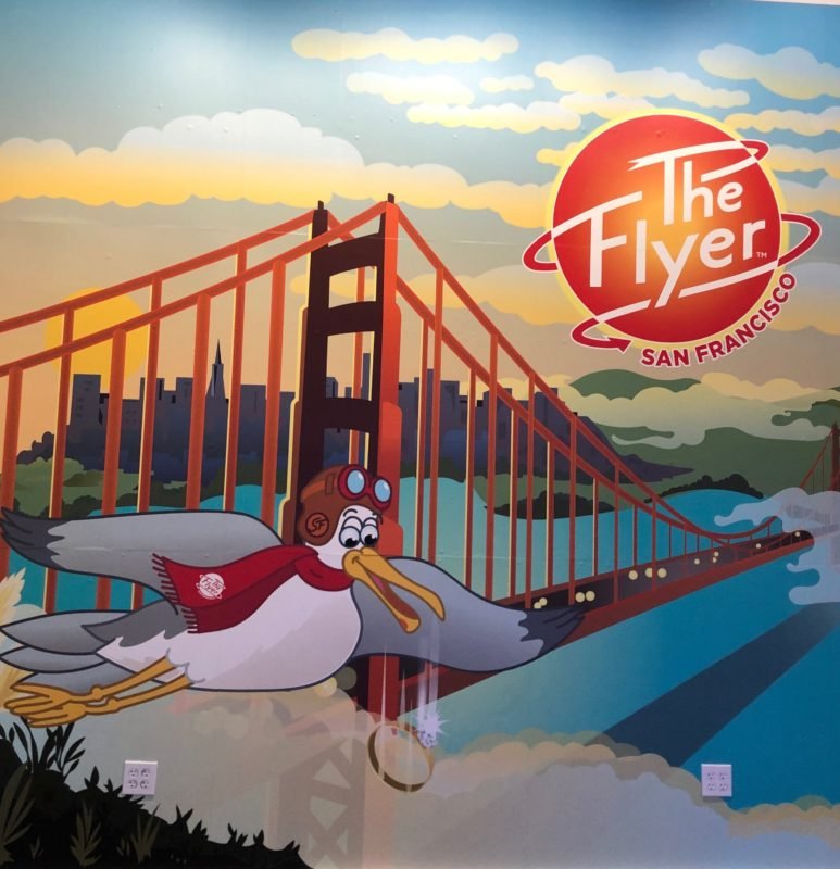 The Flyer San Francisco mural with seagull mascot & golden gate bride